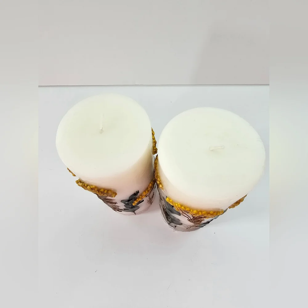 Pressed Floral Botanical Pillar Candles Set of 2